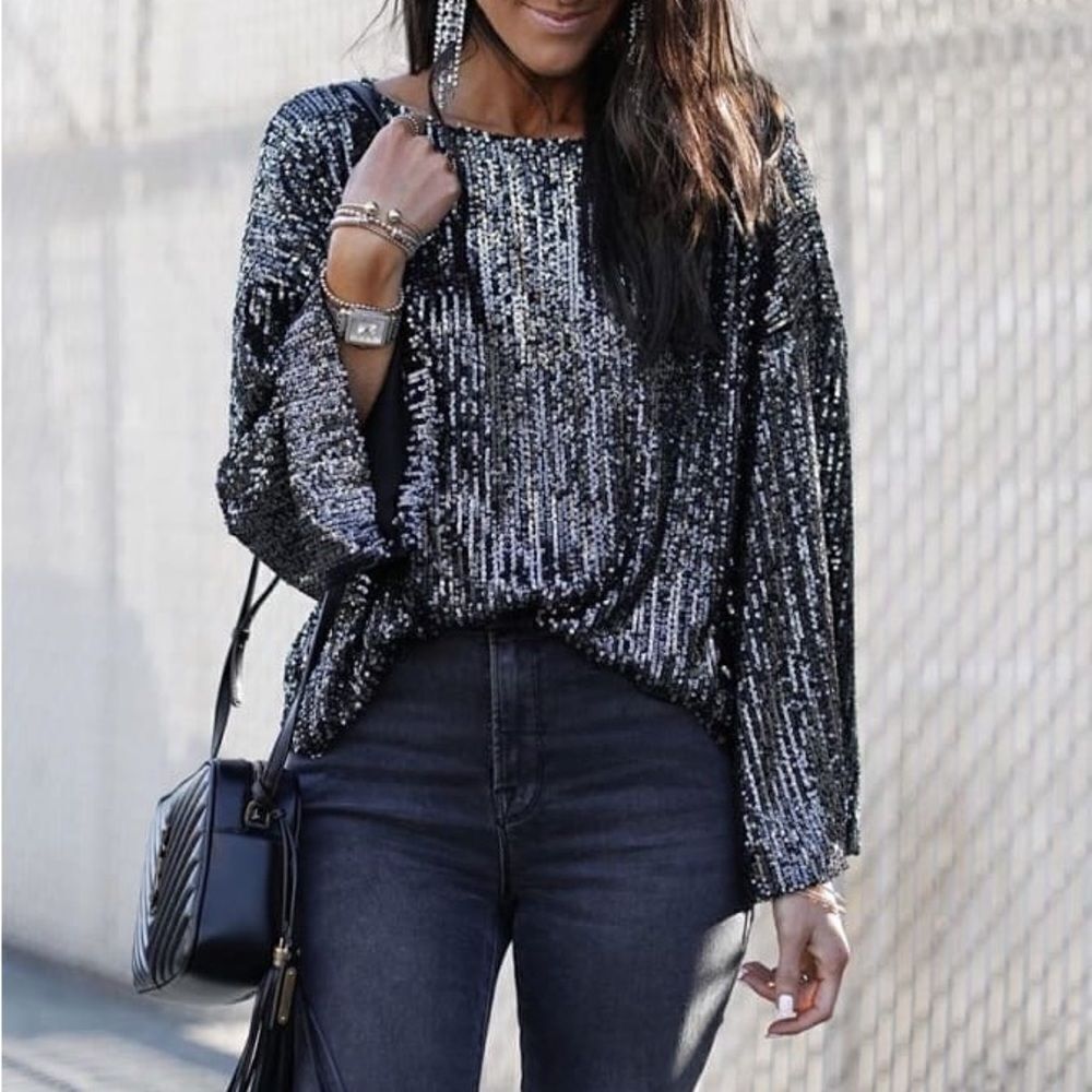 Cupcakes & Cashmere Sequinned Overall Blouse